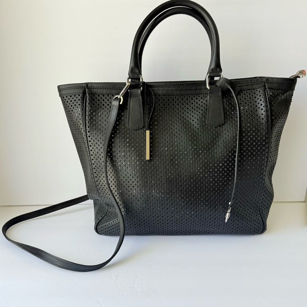 Innué Black Leather Perforated Tote Bag
